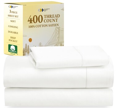 California Design Den Softest Twin Sheets Set - 400 Thread Count Sateen, Natural 100% Cotton Sheets, Deep Pockets, Cooling and Durable Bedding Set for Dorm Rooms &amp; Adults - Ivory