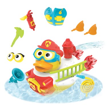 Yookidoo Jet Duck Firefighter Bath Toy with Powered Water Hydrant Shooter - Sensory Development &amp; Bath Time Fun for Kids - Battery Operated Bath Toy with 15 Pieces - Ages 2+