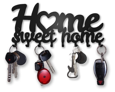 SirHoldeer Key Holder Wall Mount, Key Hooks for Wall, Key Rack for Wall Decorative, Llavero de Pared para Hogar, Metal Wall Decor for Hallway, Entryway, Small Hanger, Farmhouse Sweet Home Sign