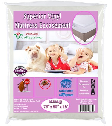 Superior Extra Heavy 8 Gauge Vinyl Mattress Protector Zippered Encasement Cover 100% Waterproof King Size White