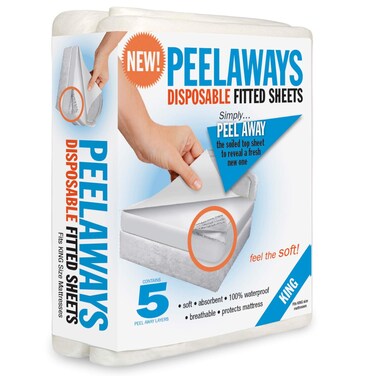 PEELAWAYS Disposable Fitted Bed Sheets Mattress Pad Protector &ndash; 100% Waterproof Designed Especially for Incontinence &ndash; Luxuriously Soft &ndash; Change in Under 60 Seconds (King - 5 Layer)