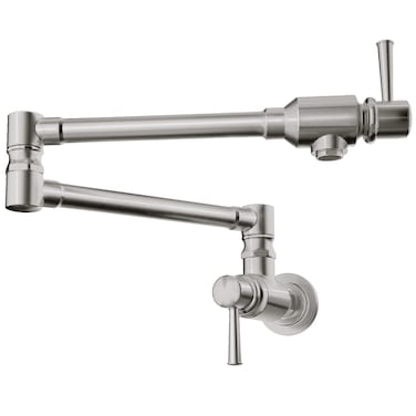 Pot Filler Faucet Wall Mount Stainless Steel Commercial Pot Filler 5.5 GPM Heavy Duty Style with Folding Stretchable Double Joints 2 Handles