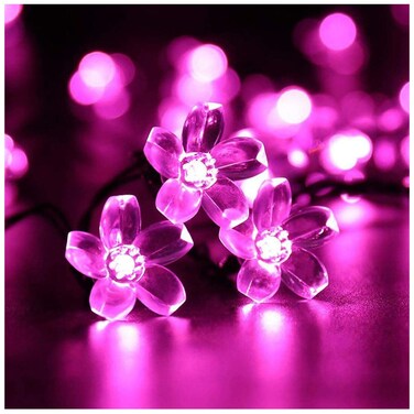 SEMILITS Solar Outdoor String Lights 50LED Flower Shaped Christmas Lights for Patio Garden Decoration Pink
