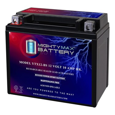 Mighty Max Battery YTX12-BS -12 Volt 10 AH, 180 CCA, Rechargeable Maintenance Free SLA AGM Motorcycle Battery