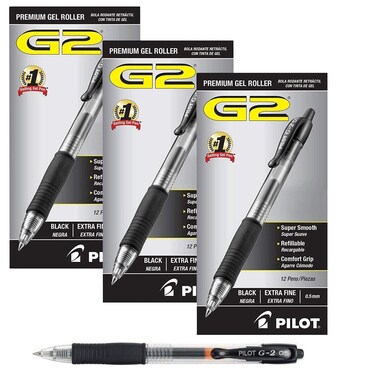 Pilot G2 Retractable Premium Gel Ink Roller Ball Pens Extra Fine (.5) 3 Dozen Black; Retractable, Refillable &amp; Premium Comfort Grip; Smooth Lines to the End of Page, America&rsquo;s #1 Selling Pen Brand