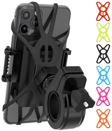 TruActive Premium Bike Phone Mount Holder   Universal Cell Phone Mount for 4"-7" Phones   Includes 6 Reusable Color Bands   Tool Free Handlebar Mount for Bicycle, Motorcycle, Electric Scooter, ATV