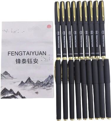Fengtaiyuan P18, Black Gel Ink Rollerball Pens - Comfortable Non-Slip Grip, Black Ink, Extra Fine, 0.5mm, Quick-Drying Ink, 18-Piece Box (P18)