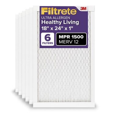 Filtrete 18x24x1 AC Furnace Air Filter, MERV 12, MPR 1500, CERTIFIED asthma &amp; allergy friendly, 3 Month Pleated 1-Inch Electrostatic Air Cleaning Filter, 6-Pack (Actual Size 17.81x23.81x0.78 in)