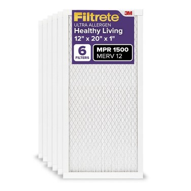 Filtrete 12x20x1 AC Furnace Air Filter, MERV 12, MPR 1500, CERTIFIED asthma &amp; allergy friendly, 3 Month Pleated 1-Inch Electrostatic Air Cleaning Filter, 6-Pack (Actual Size 11.81x19.81x0.78 in)