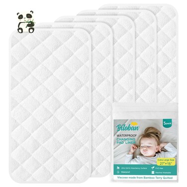 Changing Pad Liner - 5 Pack (Improved Thickness) 14" x 26" Superior Viscose Made from Bamboo Terry Surface, Waterproof &amp; Absorbent Diaper Changing pad Liners