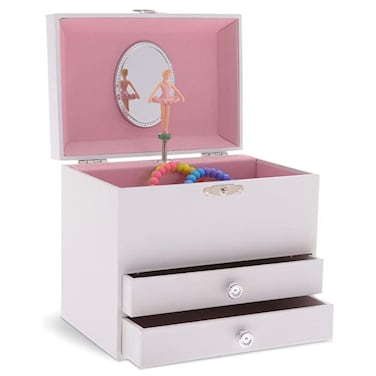 Jewelkeeper Personalize-Your-Own White Musical Ballerina Jewelry Box with 2 Pullout Drawers, You are My Sunshine Tune