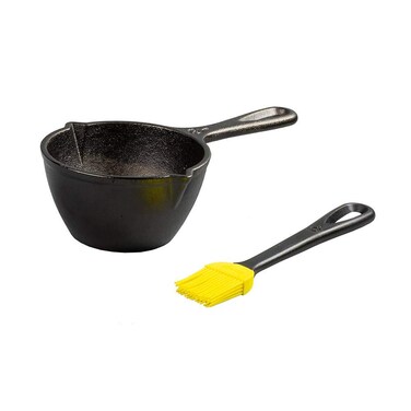 Lodge 15.2 Ounce Cast Iron Melting Pot + Silicone Basting Brush - Unparalleled Heat Retention - Heat Resistant Basting Brush up to 450&deg; - Black and Yellow