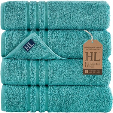 Hawmam Linen Teal Turquoise Bath Towels 4 Pack Soft and Absorbent, Premium Quality Perfect for Daily Use 100% Cotton Towel 600 GSM
