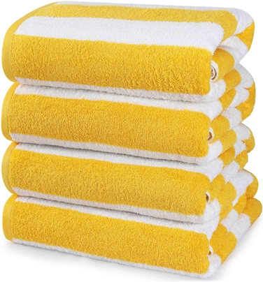 Utopia Towels 4 Pack Cabana Stripe Beach Towel, 30 by 60 Inches, Oversized 100% Ring Spun Cotton Pool Towels, Highly Absorbent Quick Dry Bath Towels for Bathroom, and Swim, Yellow