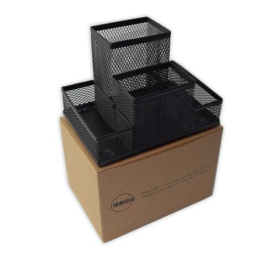 Fengtaiyuan T01, Black Metal Wire Mesh Pencil Holder, Desktop Organizer