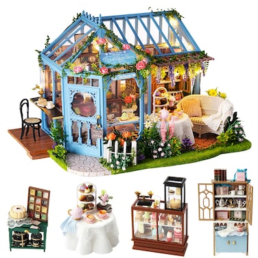 SPILAY Dollhouse Miniature with Furniture,DIY Dollhouse Kit Plus Dust Cover &amp; Music Box,1:24 Scale Creative Room for Girl Christmas Birthday Gift for Lover and Friends (Rose Garden Tea House)