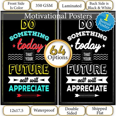 Flora Maria Shop - 32 Set of 64 Inspirational Motivational Posters - 1 Free Bonus Poster - Positive Classroom Quotes &amp; Teacher Bulletin Boards - Growth Mindset for Elementary, Middle, High Schools