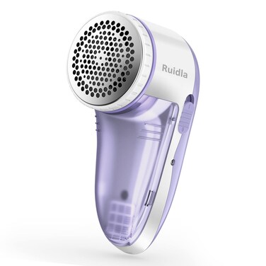 Ruidla Fabric Shaver Lint Shaver Defuzzer, Electric Lint Remover, Rechargeable Sweater Shaver with Replaceable Stainless Steel 3-Leaf Blades, Dual Protection, Removable Bin, (Micro-b Charging)