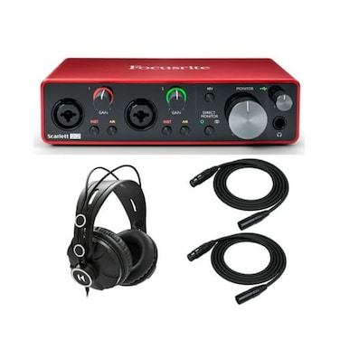 Focusrite Scarlett 2i2 3rd Gen 2x2 USB Audio Interface Bundled with Headphones and 2 XLR Cables (4 Items)