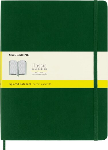 Moleskine Classic Notebook, Soft Cover, XL (7.5" x 9.5") Squared/Grid, Myrtle Green, 192 Pages