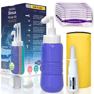 TONELIFE 80 Nasal Salt+Nasal Rinse Kit+1 Nasal Pump Sprayer - 300ml Nose Wash-Nasal Irrigation System-Neti Pot with Buffered Salt Packets,Nose Cleaner with Saline Nasal Care Refills for Sinus Rinse