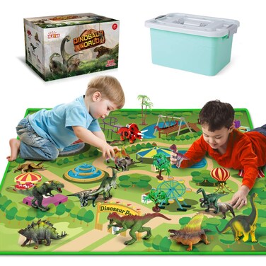 Dinosaur Toys with Dinosaur Figures, Activity Play Mat &amp; Trees for Creating a Dino World Including T-Rex, Triceratops, etc, Perfect Dinosaur Playset for 3,4,5,6 Years Old Kids, Boys &amp; Girls