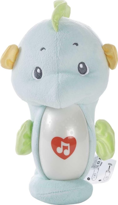 Fisher-Price Baby Toy Smart Seahorse, Blue Plush Portable Sound Machine with Music &amp; Lights for Developmental Play Newborns Ages 0+ Months
