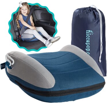 hiccapop UberBoost Inflatable Booster Car Seat   Travel Booster Car Seat   Narrow Backless Booster Car Seat for Travel   Portable Booster Seat for Toddlers, Kids, Child (Navy/Gray)