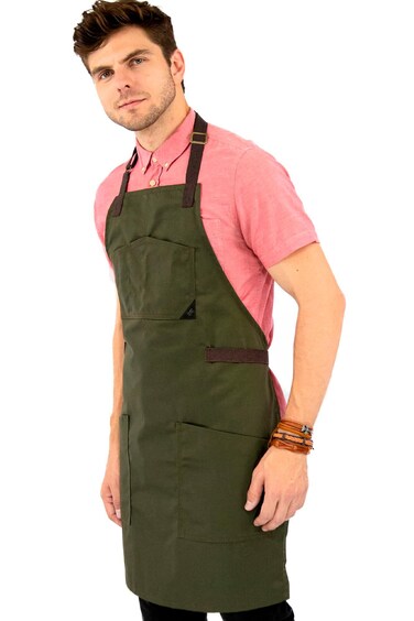 Under NY Sky Chef Apron &ndash; Professional Green Twill &ndash; Cotton Straps - Smart Pockets - Adjustable for Men and Women &ndash; Pro Chef, Cook, Kitchen, Baker, Barista, Bartender, Server Aprons
