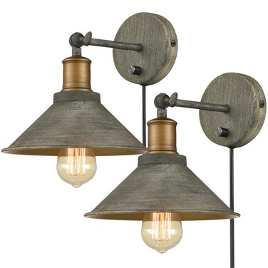 Vintage Farmhouse Wall Sconces Hardwired or Plug-in Bedroom Bath Wall Lamps Set of 2 with on/Off Switch