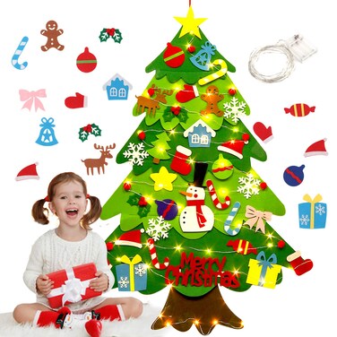 Christmas Tree 3.2ft DIY Wall Hanging Xmas Tree with 32 pcs Ornaments and 50 LEDs String Lights Christmas Decoration