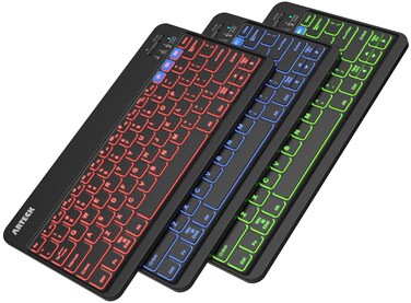 Arteck HB220B Universal Backlit 7-Colors &amp; Adjustable Brightness Multi-Device Slim Portable Wireless Bluetooth 3.0 Keyboard for iOS, Android, Windows Tablet PC Smartphone Built in Rechargeable Battery