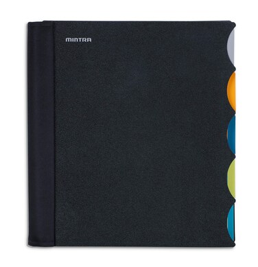 Mintra Office Durable PREMIUM Spiral Notebook, ((Black, 5 Subject, 8.5in x 11in)), Fabric Covered Coils, No Snags, Removable Adjustable Pocket Dividers, Ruler, Organization, Customizable