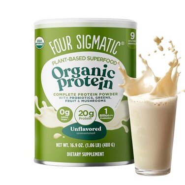 Four Sigmatic Organic Plant-Based Protein Powder Unflavored Protein with Lion&rsquo;s Mane, Chaga, Cordyceps and More   Clean Vegan Protein Elevated for Brain Function and Immune Support   16.9 oz