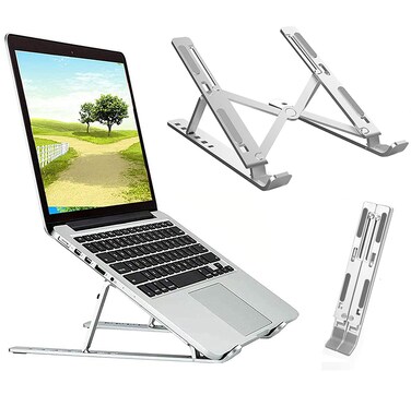 Vertical Laptop Stand, Foldable Portable Ventilated Desktop Space-Saving Universal Adjustable Ergonomic Tray Holder Mount for MacBook/Notebook Computer/Tablet Silver