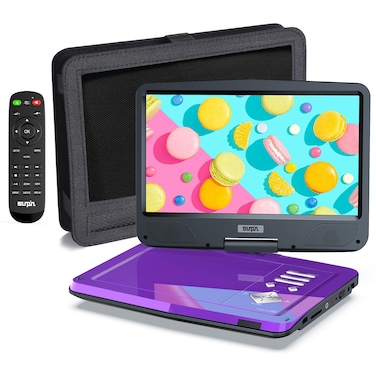 SUNPIN 12.5" Portable DVD Player with 10.5" HD Swivel Screen,DVD Player 5 Hours Long Lasting Battery,DVD Player for Car Headrest Mount Case,Car Charger,Power Adaptor,for USB/SD/DVD/Sync TV,Purple