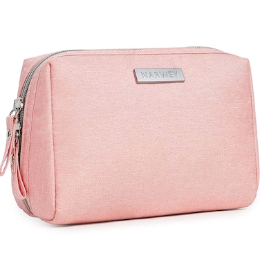 Narwey Small Makeup Bag for Purse Mini Cosmetic Bag Travel Makeup Pouch Zipper Pouch Cute Make up Bags with Compartments for Women (Small, Pink)