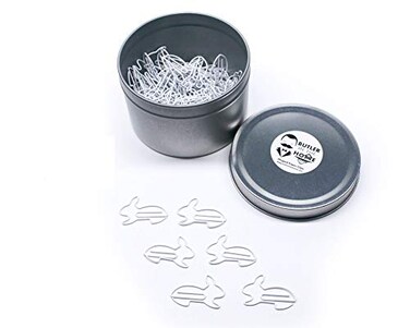 Butler in the Home Bunny Rabbit Shaped Paper Clips Great for Paper Clip Collectors or Office Gift - Comes in Round Tin with Lid and Gift Box (White 100 Count)