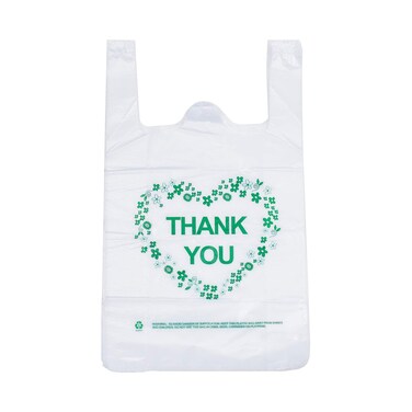 LazyMe Thank You T Shirt Bags White Plastic Grocery Bags with Handles, Standard Supermarket Size, 12 x 20 inch (100 pcs)