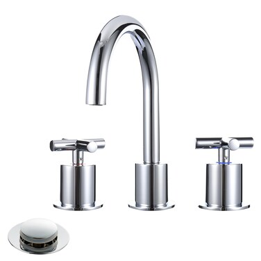2 Cross-Handle Bathroom Sink Faucets 3 Hole Deck Includes SUS304 Stainless Steel pop-up Drain with Overflow&amp; Water Supply Hose, Brass Chrome