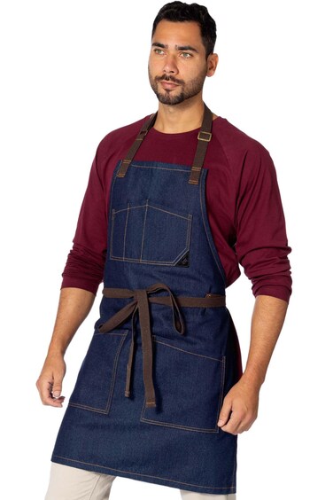 Under NY Sky Chef Apron &ndash; Professional Blue Denim &ndash; Cotton Straps - Smart Pockets - Adjustable for Men and Women &ndash; Pro Chef, Cook, Kitchen, Baker, Barista, Bartender, Server Aprons