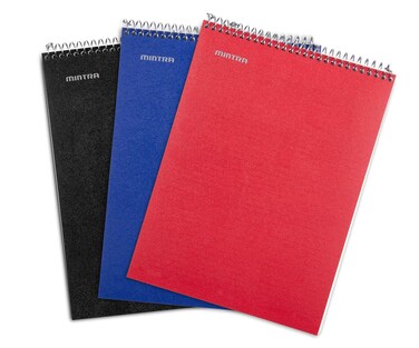 Mintra Office TOP BOUND Durable Spiral Notebooks (Black, Blue, Red, College Ruled 3pk)