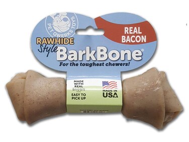 Pet Qwerks Nylon Rawhide BarkBone - Durable Dog Toys for Moderate &amp; Aggressive Chewers - Infused Bacon Flavor - 9.75