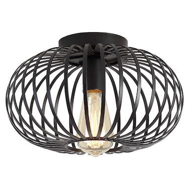 Modern Black Flush Mount Light Fixture Industrial Metal Cage Semi Flush Mount Ceiling Light for Hallway Living Room Kitchen Entryway Farmhouse