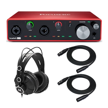 Focusrite Scarlett 4i4 3rd Gen 4x4 USB Audio Interface Bundle with Knox Headphones and 2 XLR Cables (3 Items)