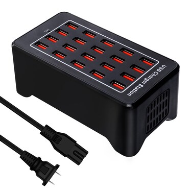 20-Port Desktop USB Charging Station - 100W Multi-Function Smart Charger for Smartphones, Tablets and More Devices