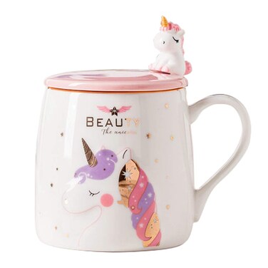 BigNoseDeer Unicorn Mug Cute Ceramic Coffee Mug with Lovely Unicorn Spoon, Morning Cup Novelty Coffee Tea Milk Christmas Mug Gift for Girls Magic Unicorn Lovers 380ML (Pink Unicorn)