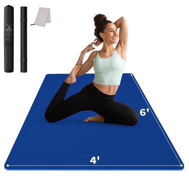 CAMBIVO Large Yoga Mat (6'x 4'), Extra Wide Workout Mat for Men and Women, Yoga Mat Thick 1/3 &amp;1/4 Exercise Mats for Home Workout, Yoga, Pilates (Black,1/4 inch)