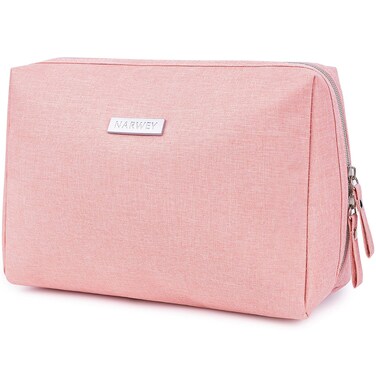 Narwey Makeup Bag Travel Cosmetic Bag Organizer Toiletry Bag Make Up Bags with Compartments for Women Girls (Large, Pink)