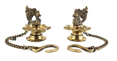 Brass Peacock Carved Hanging Diya Set , Brass Hanging Diyas , Diwali Home Decoration , Diwali Diyas , Housewarming Gifts , Standard , Pack of 2
